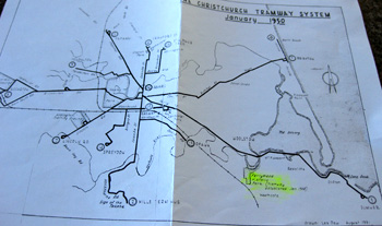 昔のクライストチャーチトラム路線図